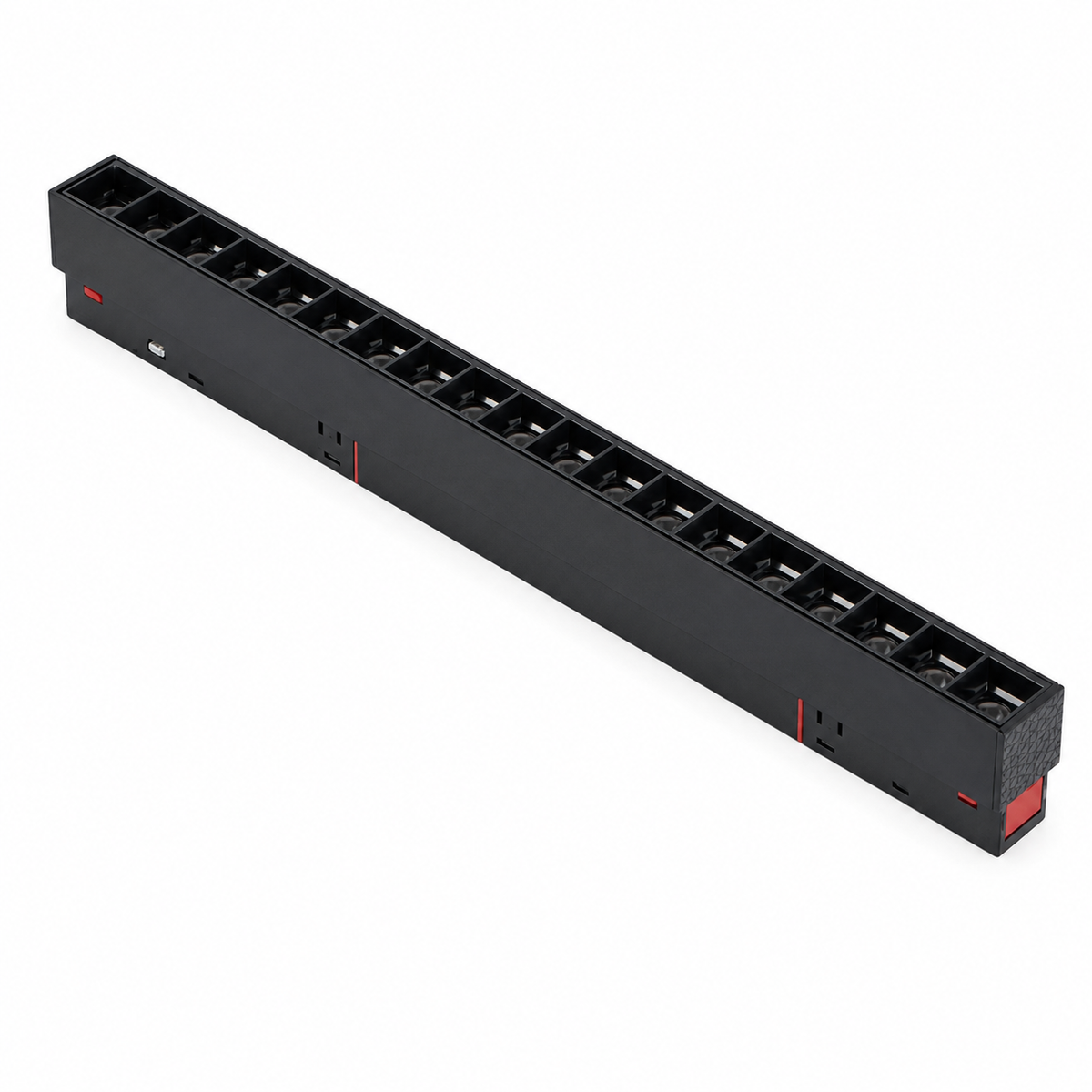 Modul LED liniar negru cu grilă, pentru șină magnetică de 48 V