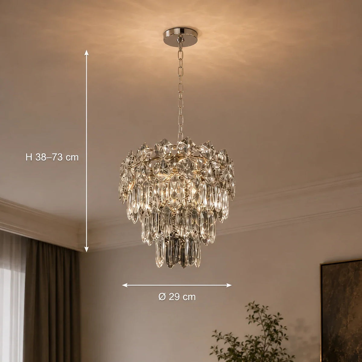 Candelabru Cristal WINDSOR Petito 3xE14, Diametru 29cm, Crom Lucios, Inaltime Reglabila, imaginea 3