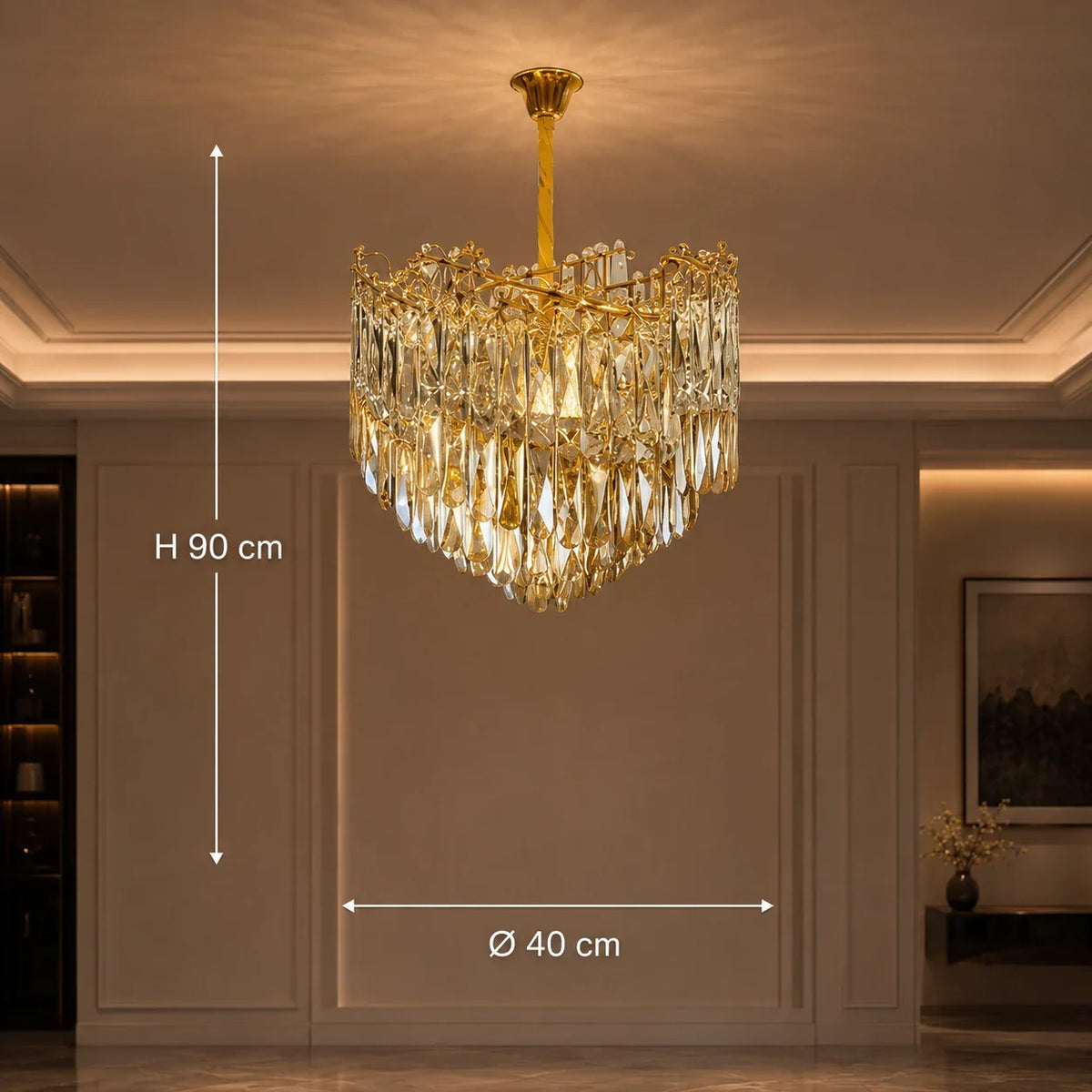 Candelabru Cristal TOPKAPI Nobile 6xE14, Diametru 40cm, Auriu Lucios, Inaltime Reglabila, imaginea 3