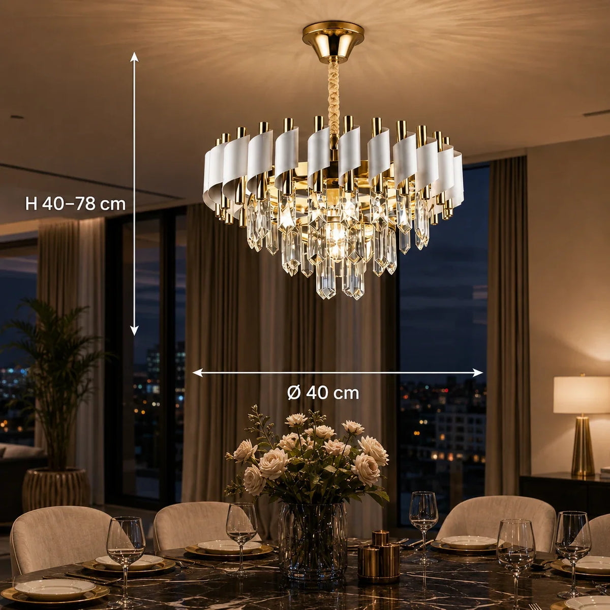 Candelabru Cristal VERSAILLES Nobile 5xE14, Diametru 40cm, Auriu Lucios si Alb, imaginea 4