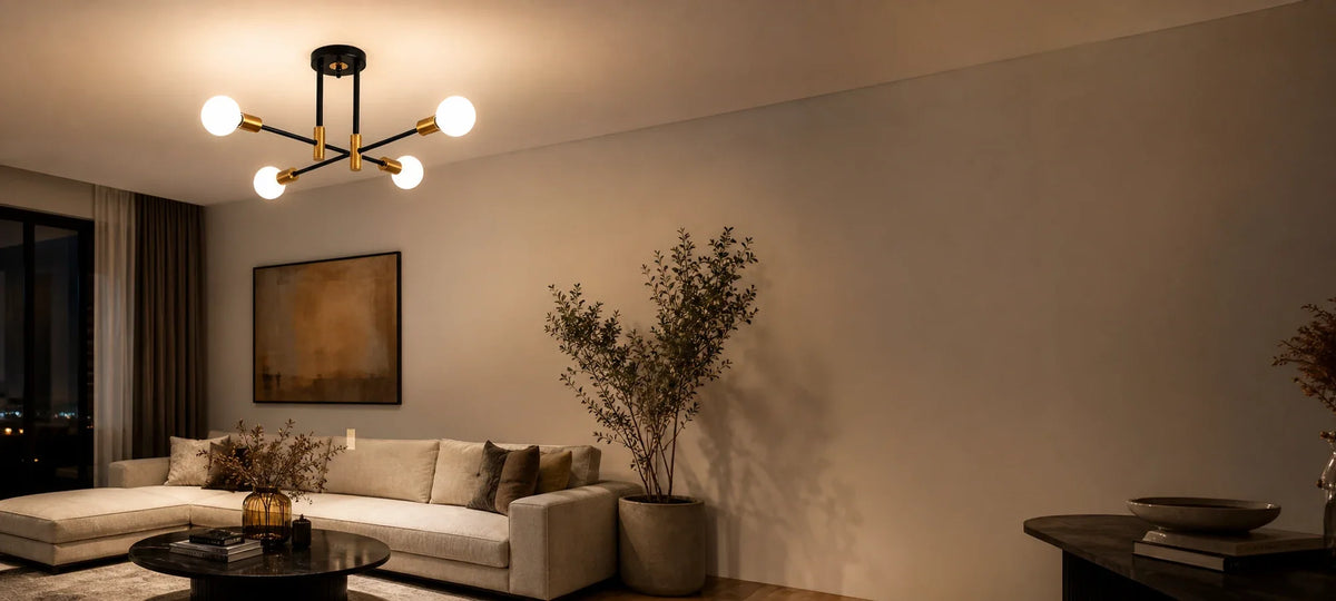 Lustra Modernist Gentile, 4x E27, Negru și Auriu, Design Modern