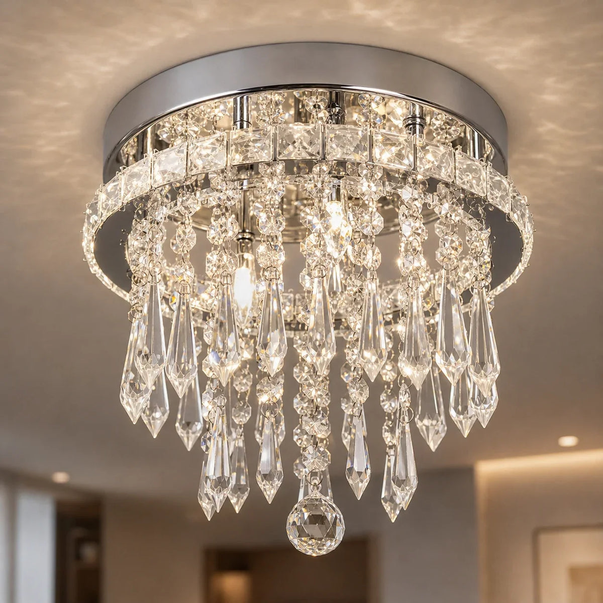 Candelabru LED Alberico Rotund, 17W, Lumina Rece/Calda/Neutra, Cristal, Crom Lucios, imaginea 2