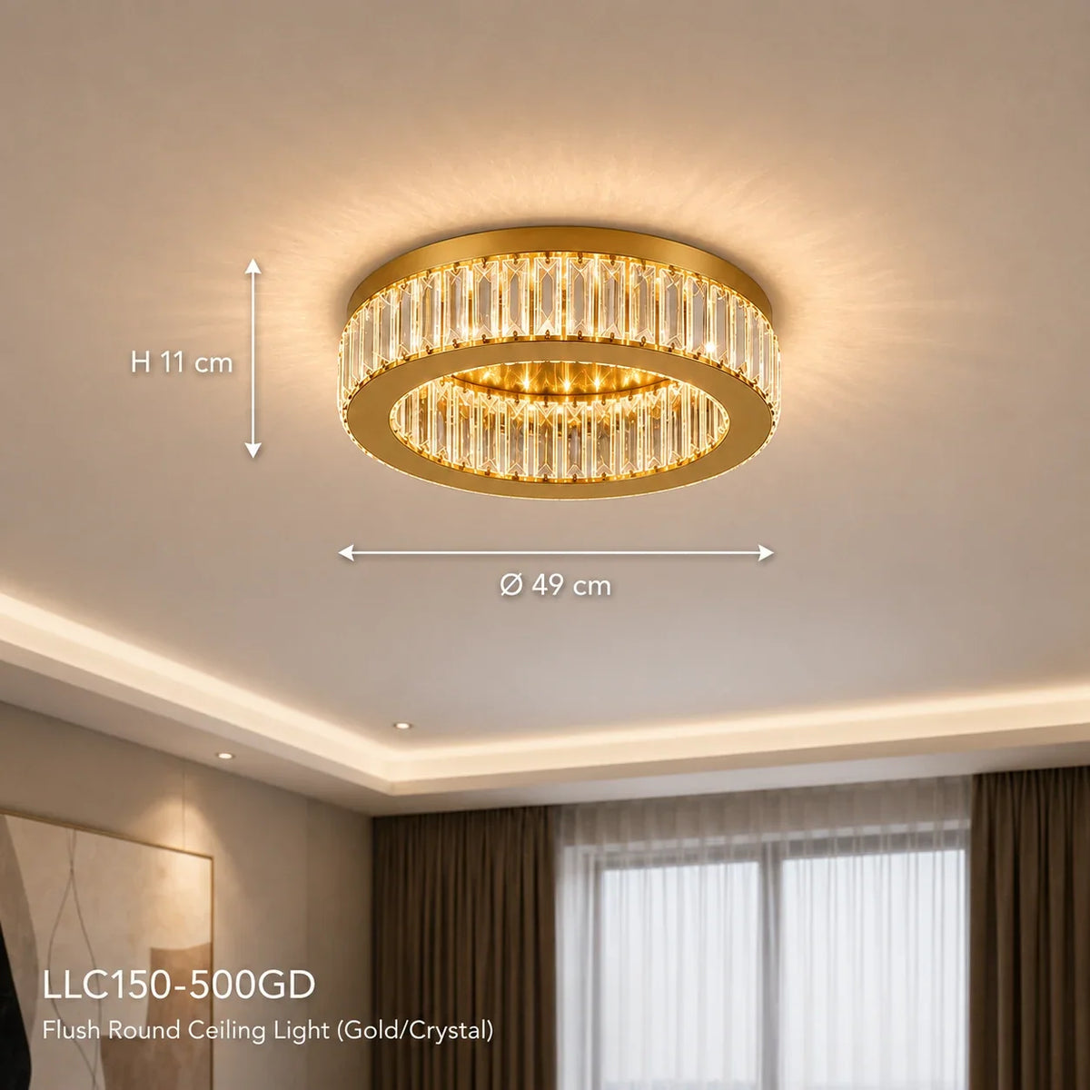 VERTUS 31W LED Chandelier with Remote Control and Crystal, 50cm, Round, Cool/Warm/Neutral Light, Dimmable, Gold, imaginea 6