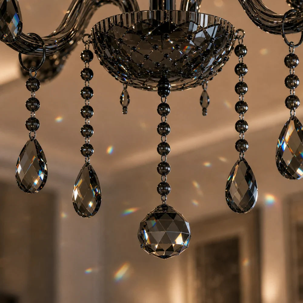 AUGUST Eleganza Crystal Chandelier, 3xE14, Diameter 48cm, Silver, Adjustable Height, imaginea 3