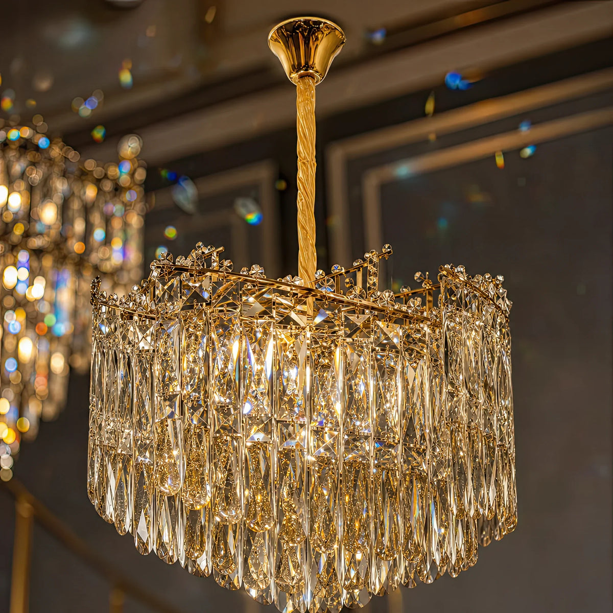 Candelabru Cristal TOPKAPI Nobile 6xE14, Diametru 40cm, Auriu Lucios, Inaltime Reglabila, imaginea 2