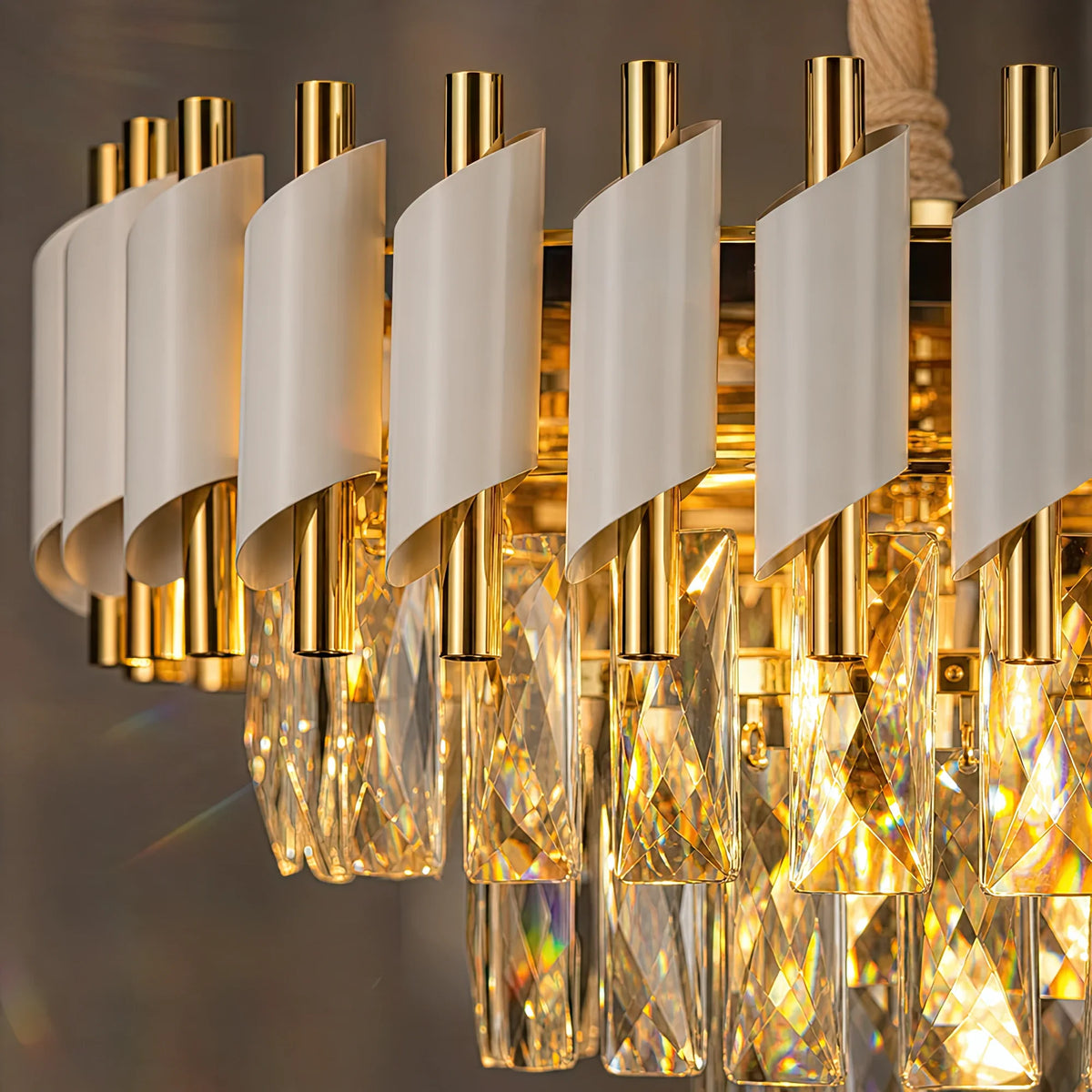 Candelabru Cristal VERSAILLES Nobile 5xE14, Diametru 40cm, Auriu Lucios si Alb, imaginea 5