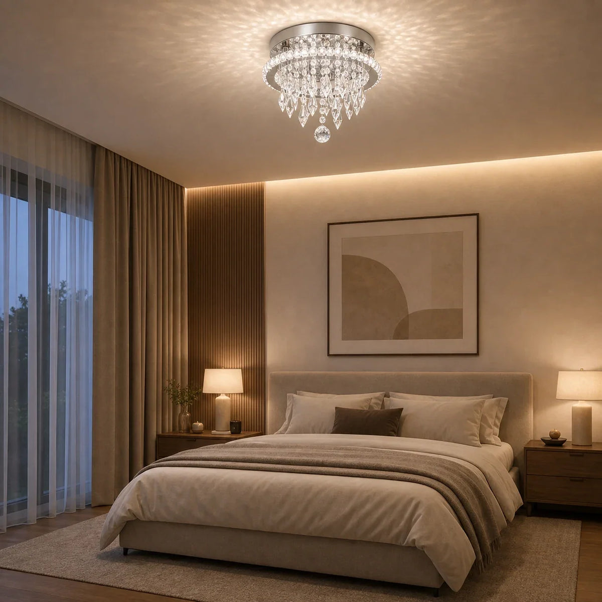 Candelabru LED Alberico Rotund, 17W, Lumina Rece/Calda/Neutra, Cristal, Crom Lucios, imaginea 4