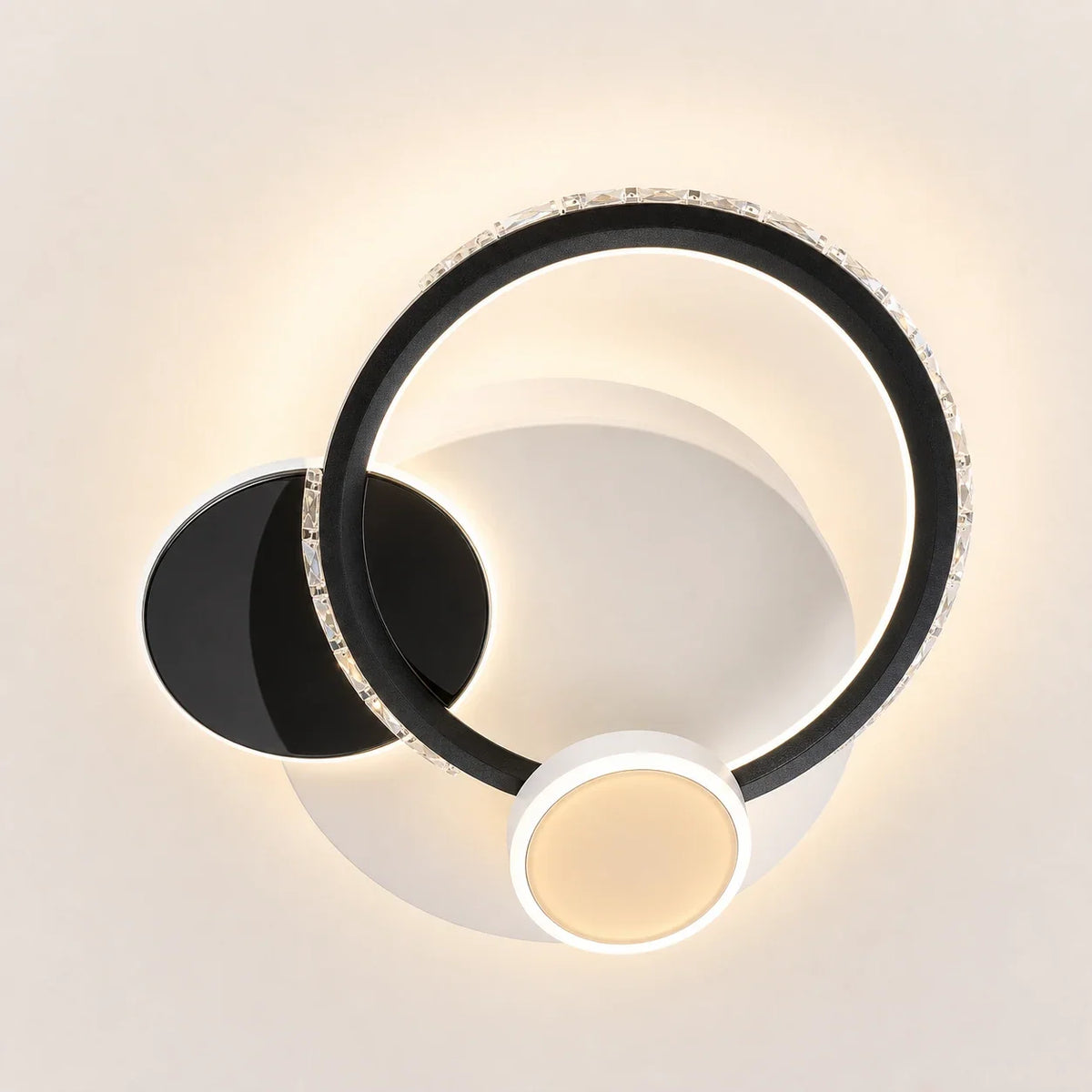 LED lustr s krištáľmi PRISMIQ 45 W, 3 kruhy, studené/teplé/neuterálne svetlo, čierny, imaginea 1