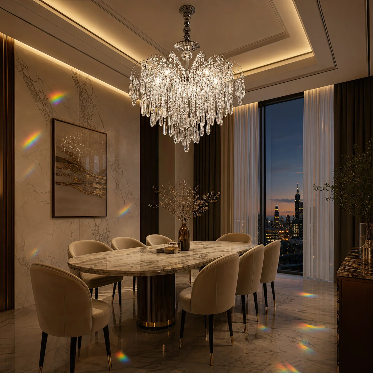 Candelabru Cristal CC9324/5CH, 5x E14, Diametru 48cm, Crom