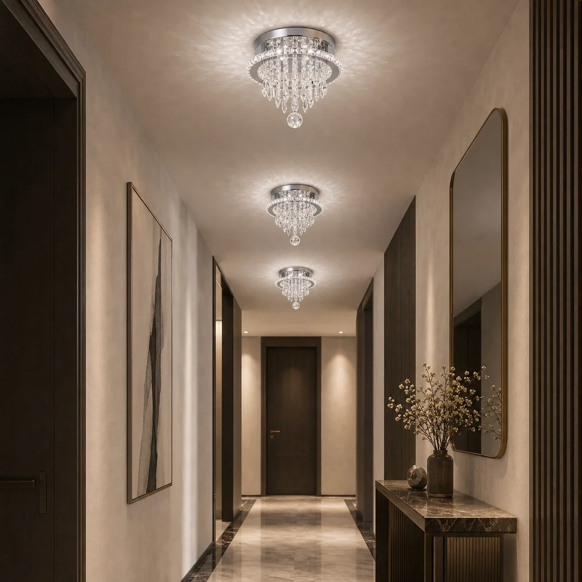 Candelabru LED Alberico Rotund, 17W, Lumina Rece/Calda/Neutra, Cristal, Crom Lucios, imaginea 6
