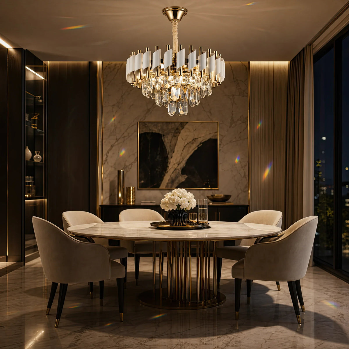 Candelabru Cristal VERSAILLES Nobile 5xE14, Diametru 40cm, Auriu Lucios si Alb, imaginea 2