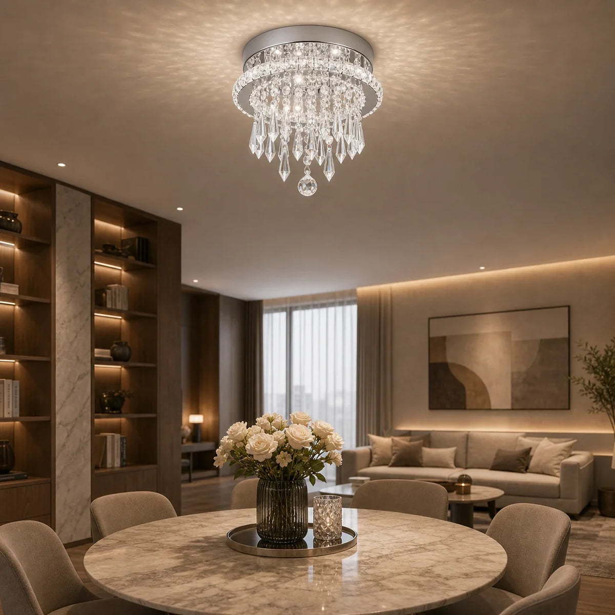 Candelabru LED Alberico Rotund, 17W, Lumina Rece/Calda/Neutra, Cristal, Crom Lucios, imaginea 7