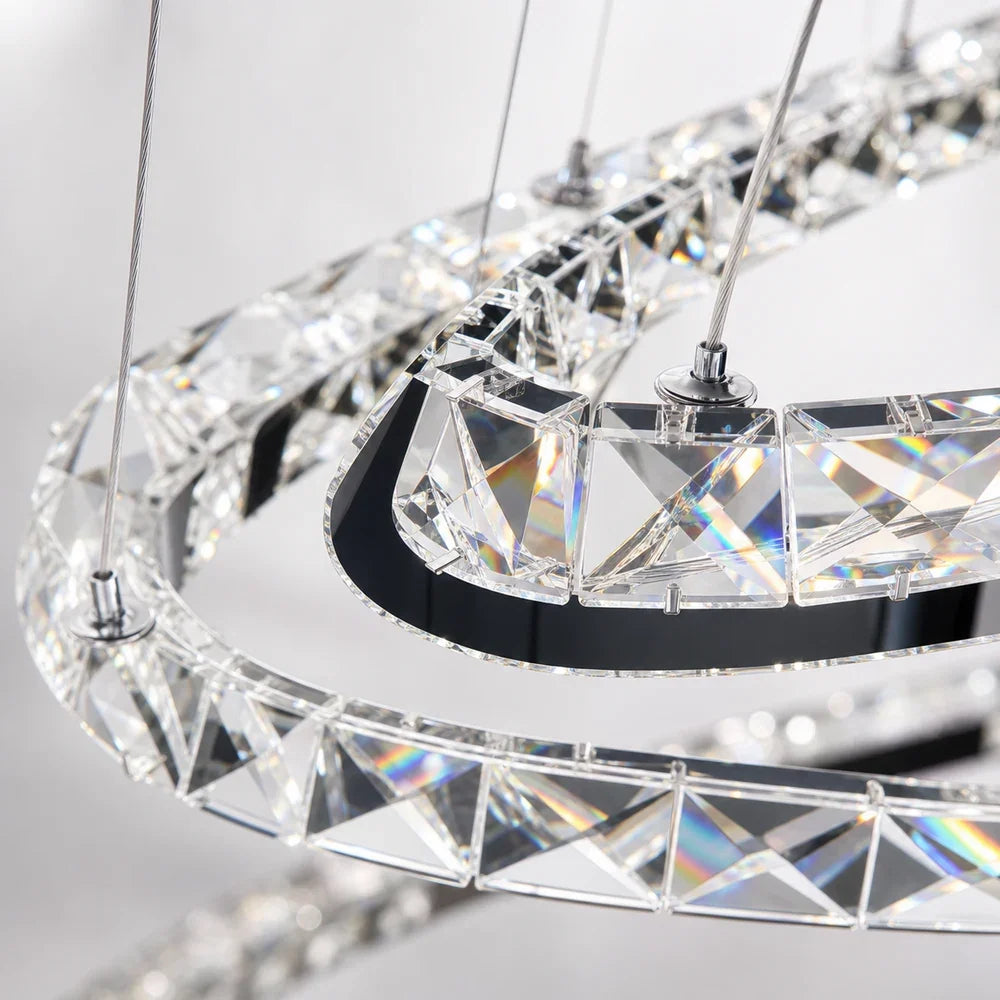 Lustra LED suspendata cu telecomanda si cristal PRISM LUMINIS 79W, 3 Cercuri, lumina Rece/Calda/Neutra, Dimabila, Crom, Inaltime Reglabila, imaginea 9