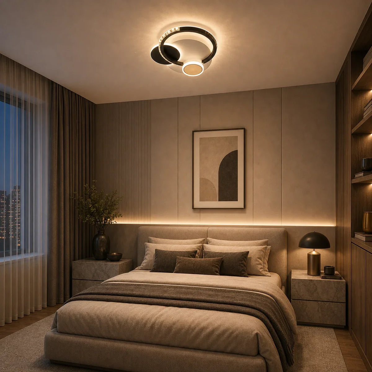 LED lustr s krištáľmi PRISMIQ 45 W, 3 kruhy, studené/teplé/neuterálne svetlo, čierny, imaginea 4