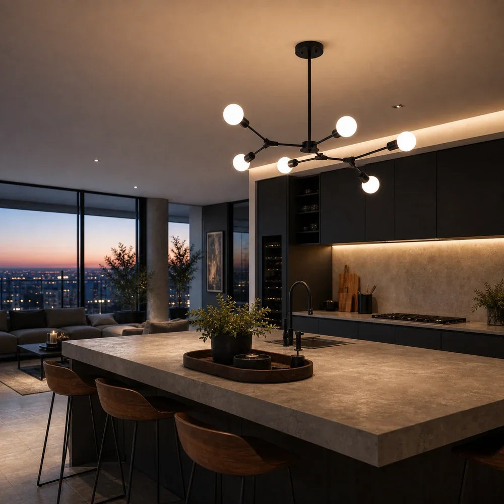 Lustr Architek Hexa, 6xE27, 90x80, Čierny, Kov, imaginea 8