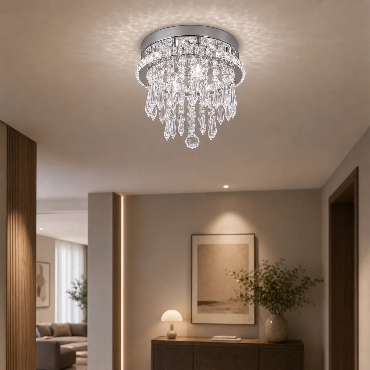 Candelabru LED Alberico Rotund, 17W, Lumina Rece/Calda/Neutra, Cristal, Crom Lucios, imaginea 10