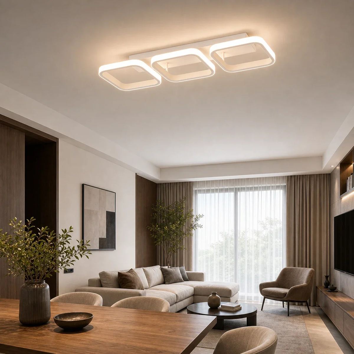 LED luster VERTEX 34 W, 3 štvorce, lineárny, studené/teplé/neuterálne svetlo, biela, imaginea 7