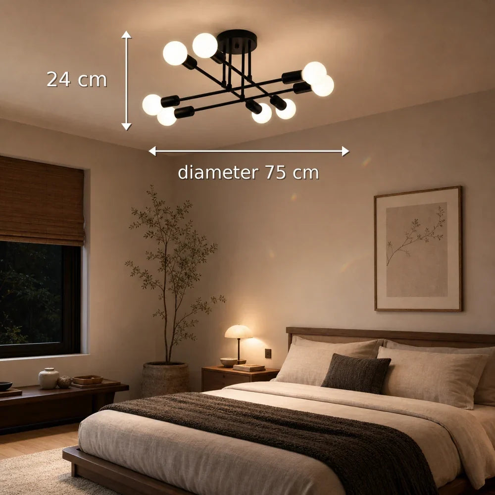 Klasický modernistický luster Octa, 8x E27, Čierny, Moderný dizajn, Kov, Bez tienidla, imaginea 7