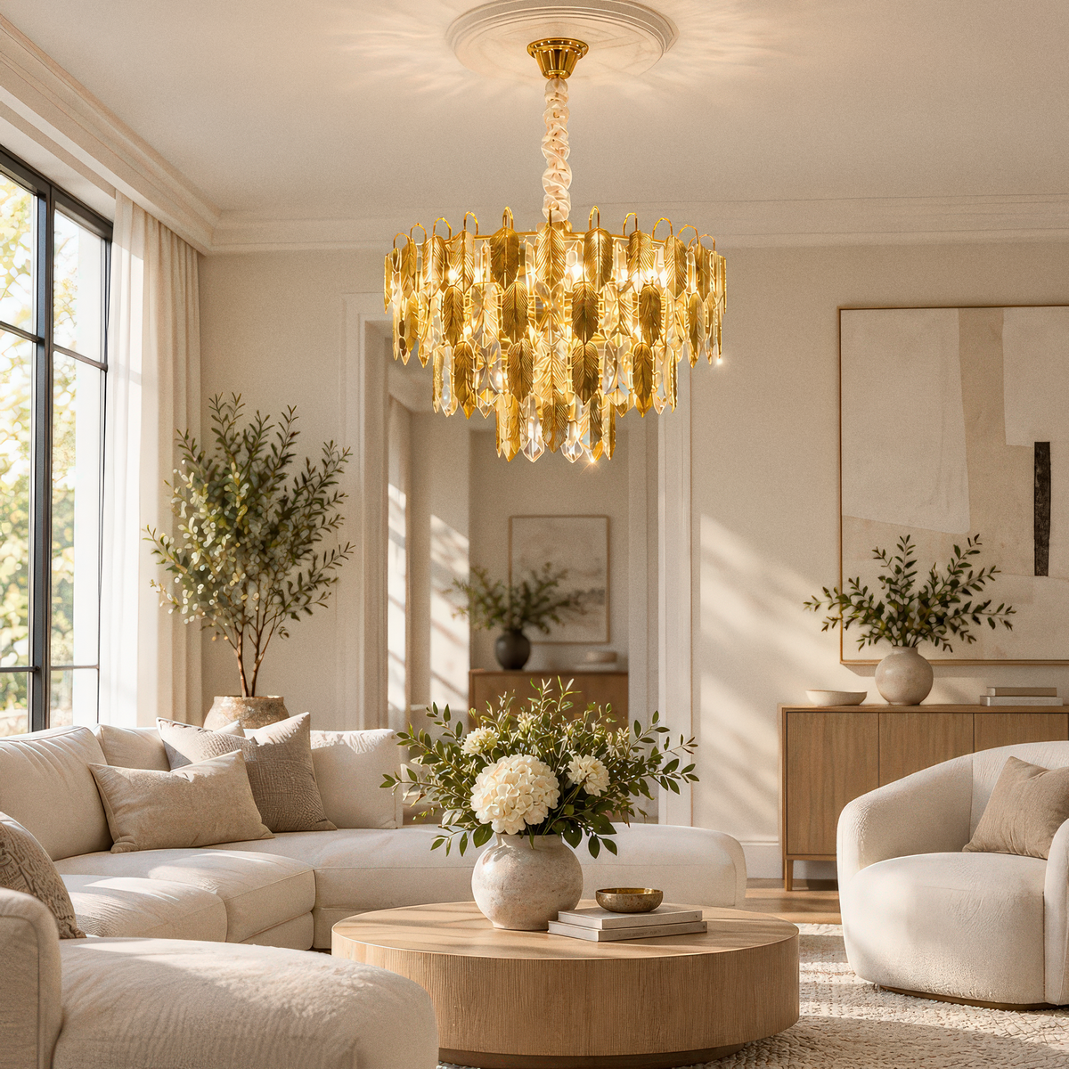 Candelabru Cristal VENARIA 8x E14, Diametru 50cm, Auriu Lucios, Inaltime Reglabil