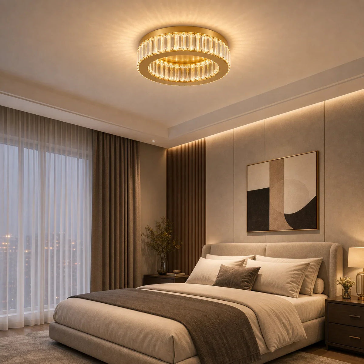 VERTUS 31W LED Chandelier with Remote Control and Crystal, 50cm, Round, Cool/Warm/Neutral Light, Dimmable, Gold, imaginea 10