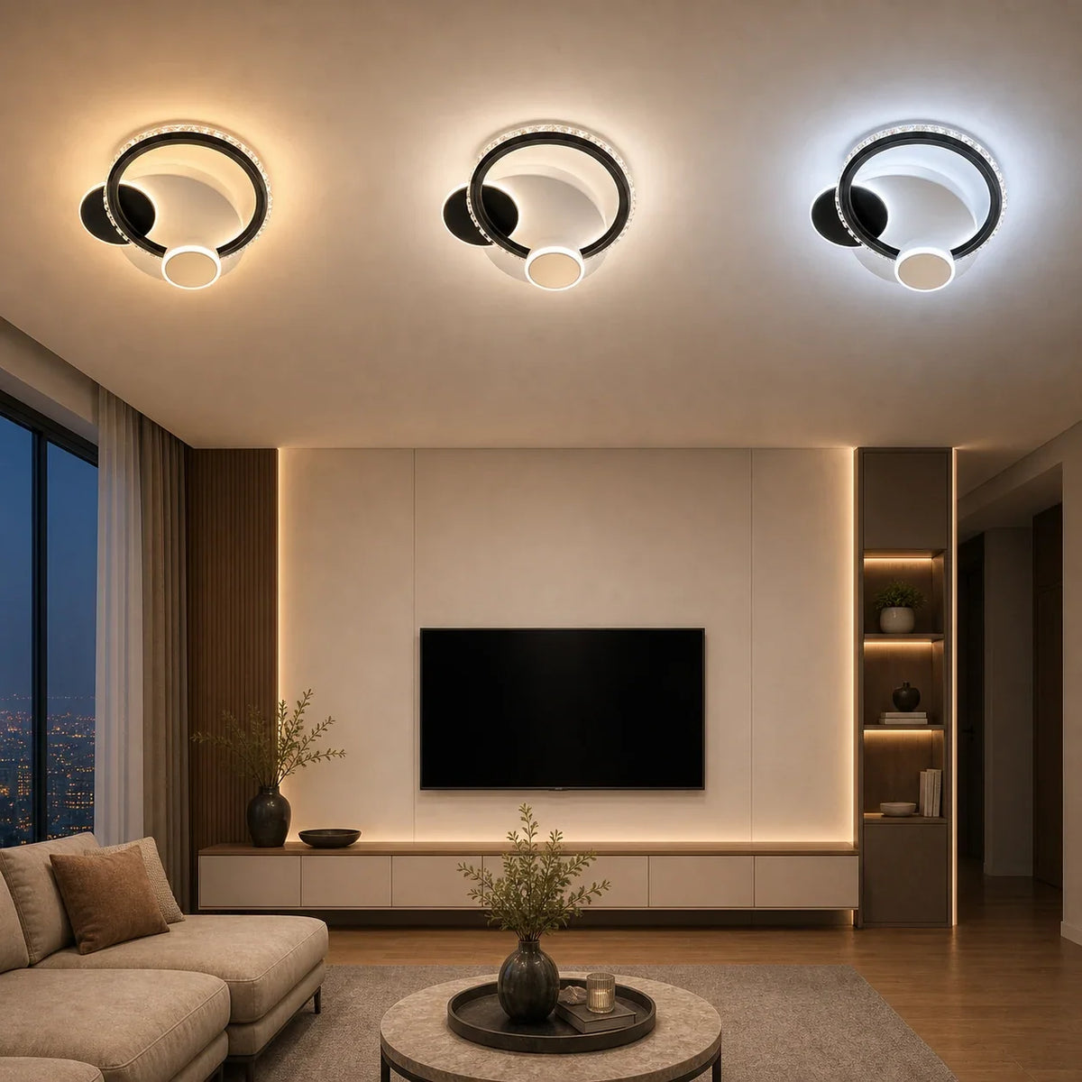 LED lustr s krištáľmi PRISMIQ 45 W, 3 kruhy, studené/teplé/neuterálne svetlo, čierny, imaginea 3