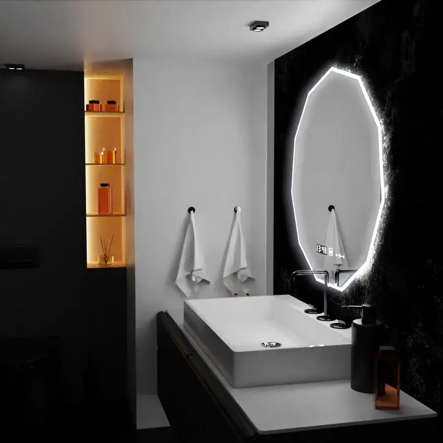 Oglinda LED 60cm, POLIGON Senzor MotionGlow Marcello, Sistem Dezaburire, Ceas & Termometru, Dimabila