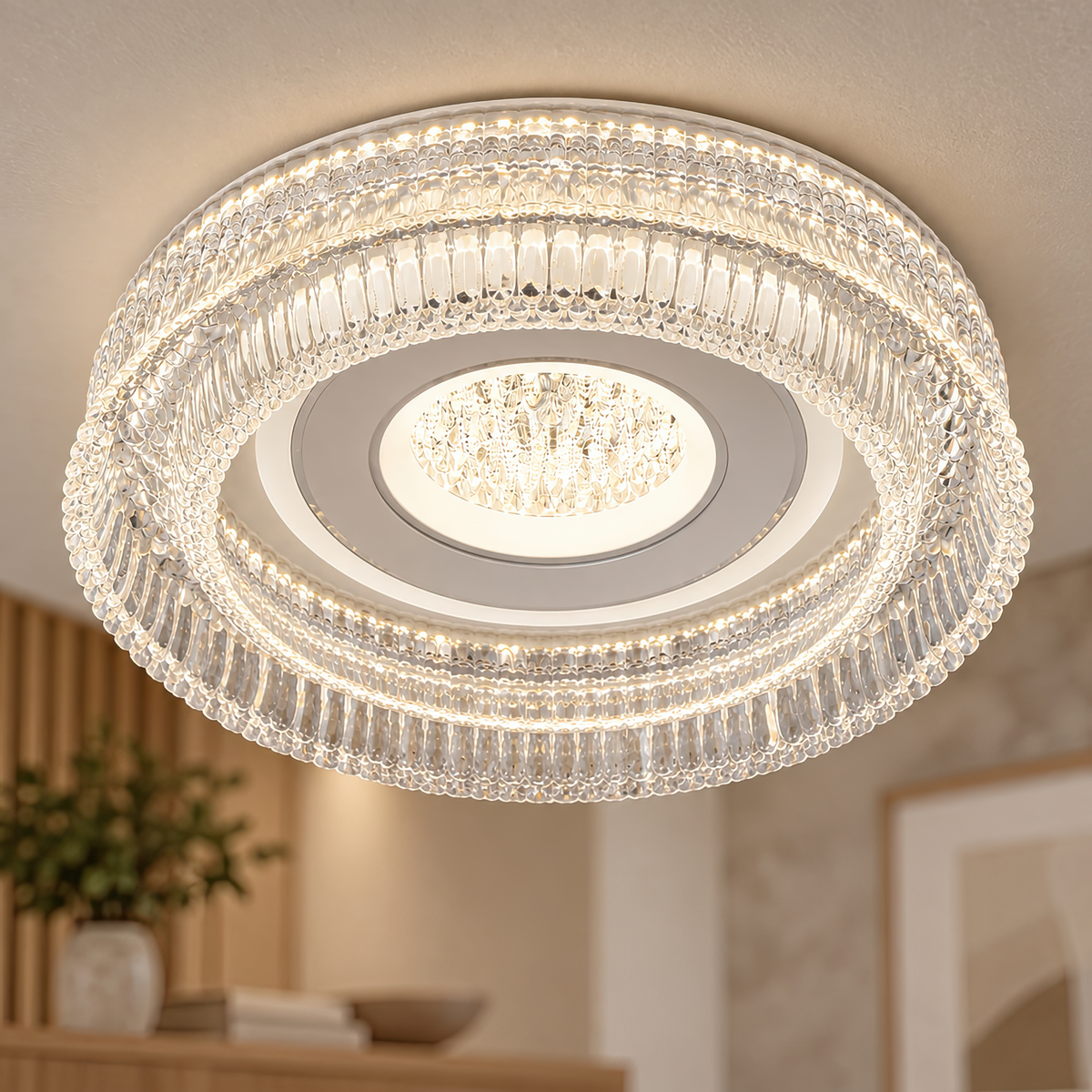 Lustra LED MARU Petito, 29W, Diametru 20cm, Lumina Calda/Neutra/Rece, Alb, Metal si Cristal
