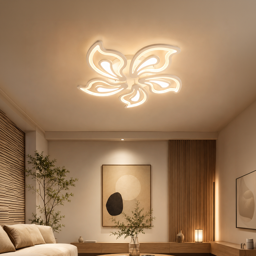 GLORIOSA 95W LED Chandelier with Remote Control, 5 Petals, Cool/Warm/Neutral Light, Dimmable, White, imaginea 1