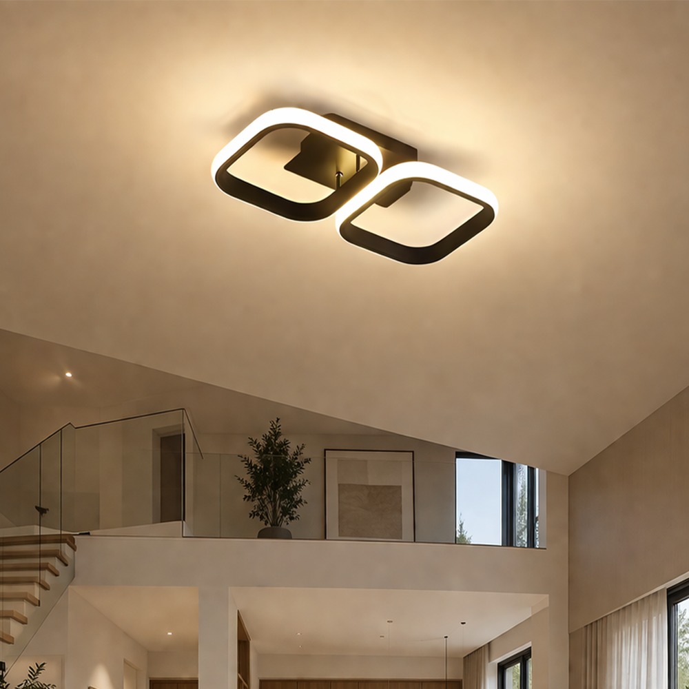 LED Chandelier VERTEX 21W, 2 Squares, Linear, Cool/Warm/Neutral Light, Black, imaginea 1