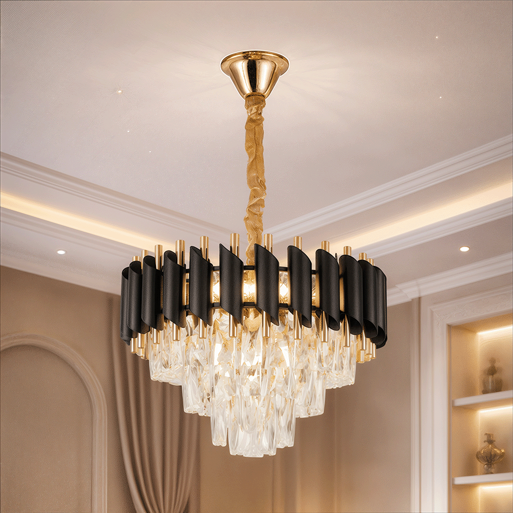 Candelabru Cristal VERSAILLES Nobile 5xE14, Diametru 40cm, Auriu Lucios si Negru, imaginea 1