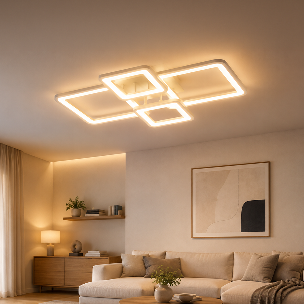 Lustra LED cu telecomanda ELLA 67W, 4 Patrate, lumina Rece/Calda/Neutra, Dimabila, Alb, Metal si Acril, imaginea 11