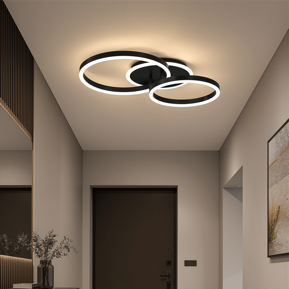Lustra LED cu telecomanda RINOVA 66W, 2 Cercuri, lumina Rece/Calda/Neutra, Dimabila, Negru, imaginea 1