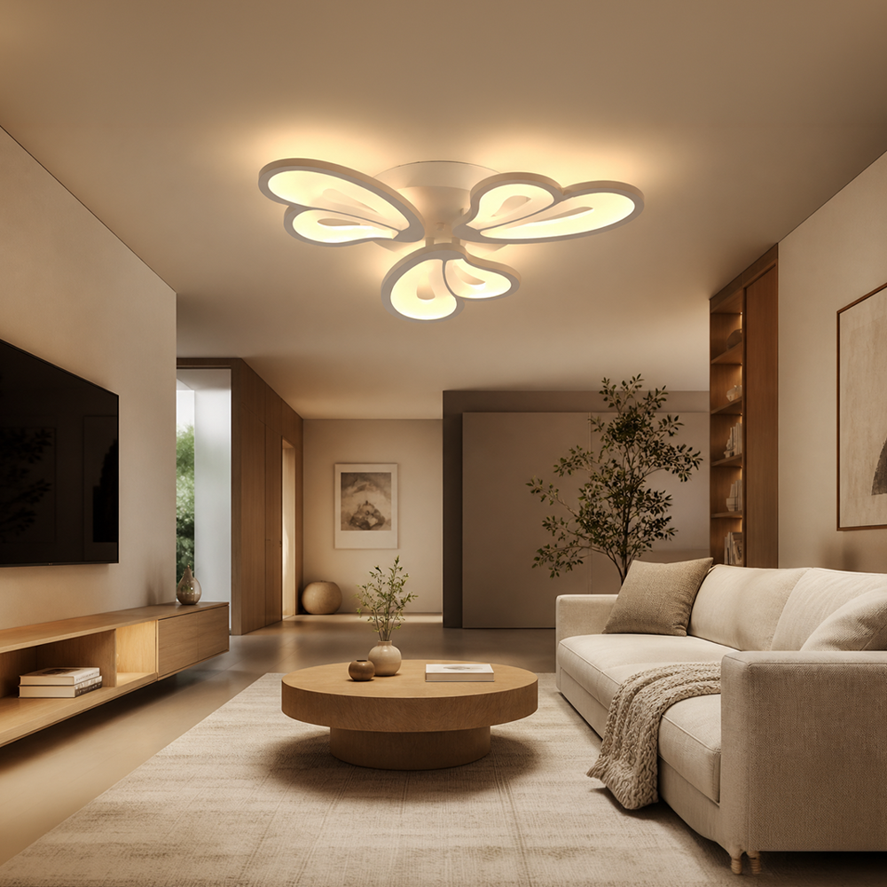 LED luster s diaľkovým ovládačom BLOSSOM 40W, 3 lístky, studené/teplé/neuterálne svetlo, dimovateľný, biela farba, imaginea 7