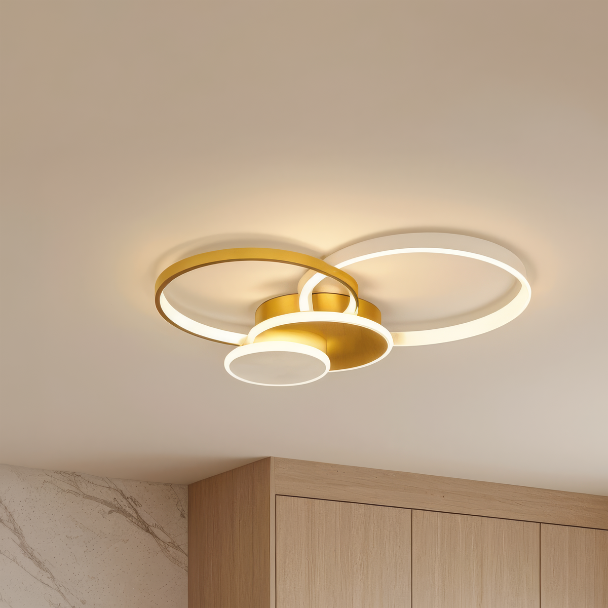 LED luster s diaľkovým ovládačom KILLIAN 80W, 4 kruhy, studené/teplé/neutrálne svetlo, stmívateľný, zlatý, imaginea 1