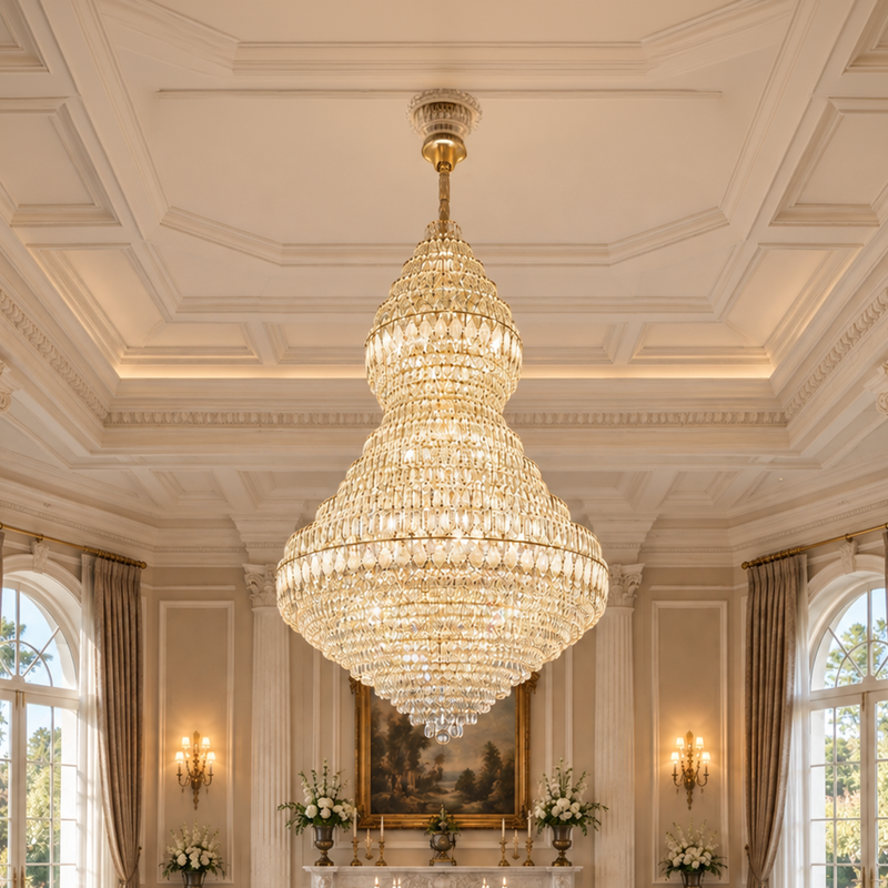 VELVET Supremo Crystal Chandelier, 69xE14, D150 cm, Gold, Adjustable Height, Metal and Crystal