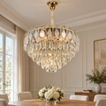 Candelabru Cristal VELVET Eleganza, 12xE14, D60 cm, Auriu, Inaltime Reglabila, Metal si Cristall