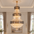 Candelabru Cristal VELIOR Regalis 29xE14, D80 cm, Auriu, Inaltime Reglabila, Metal si Cristal