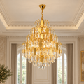 Candelabru Cristal TIER Regalis 21xE14, D80 cm, Auriu, Inaltime Reglabila, Metal si Cristal