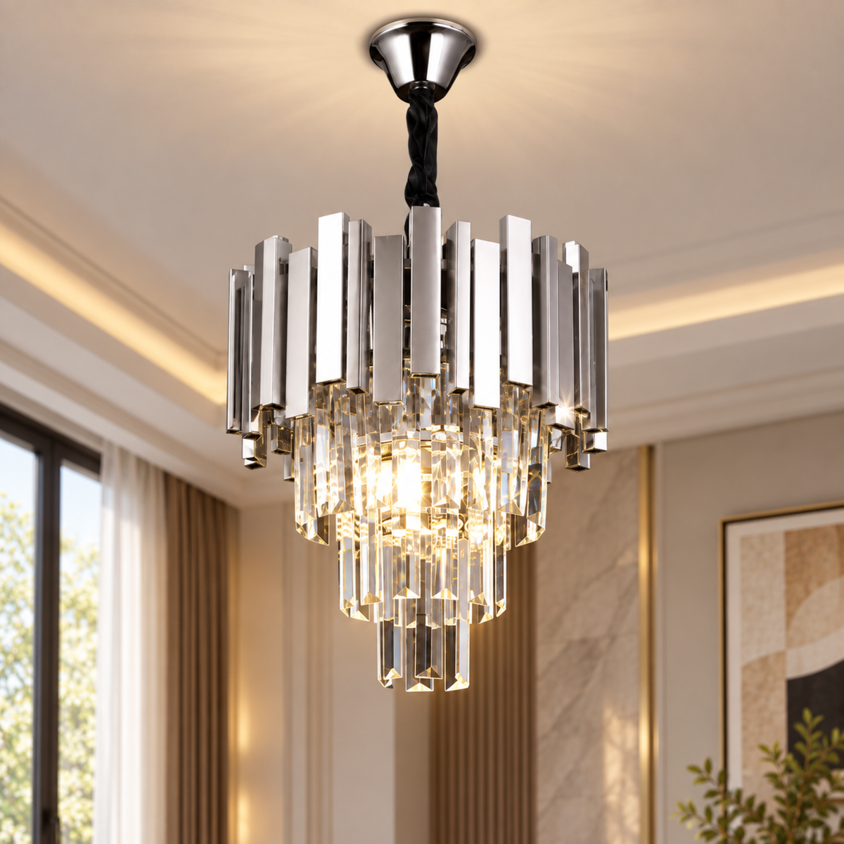 Candelabru Cristal BLOIS Nobile 5xE14, Diametru 40cm, Crom, Inaltime Reglabila