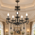 Candelabru Cristal ALNWICK Eleganza, 5xE14, Diametru 48cm, Negru, Inaltime Reglabila