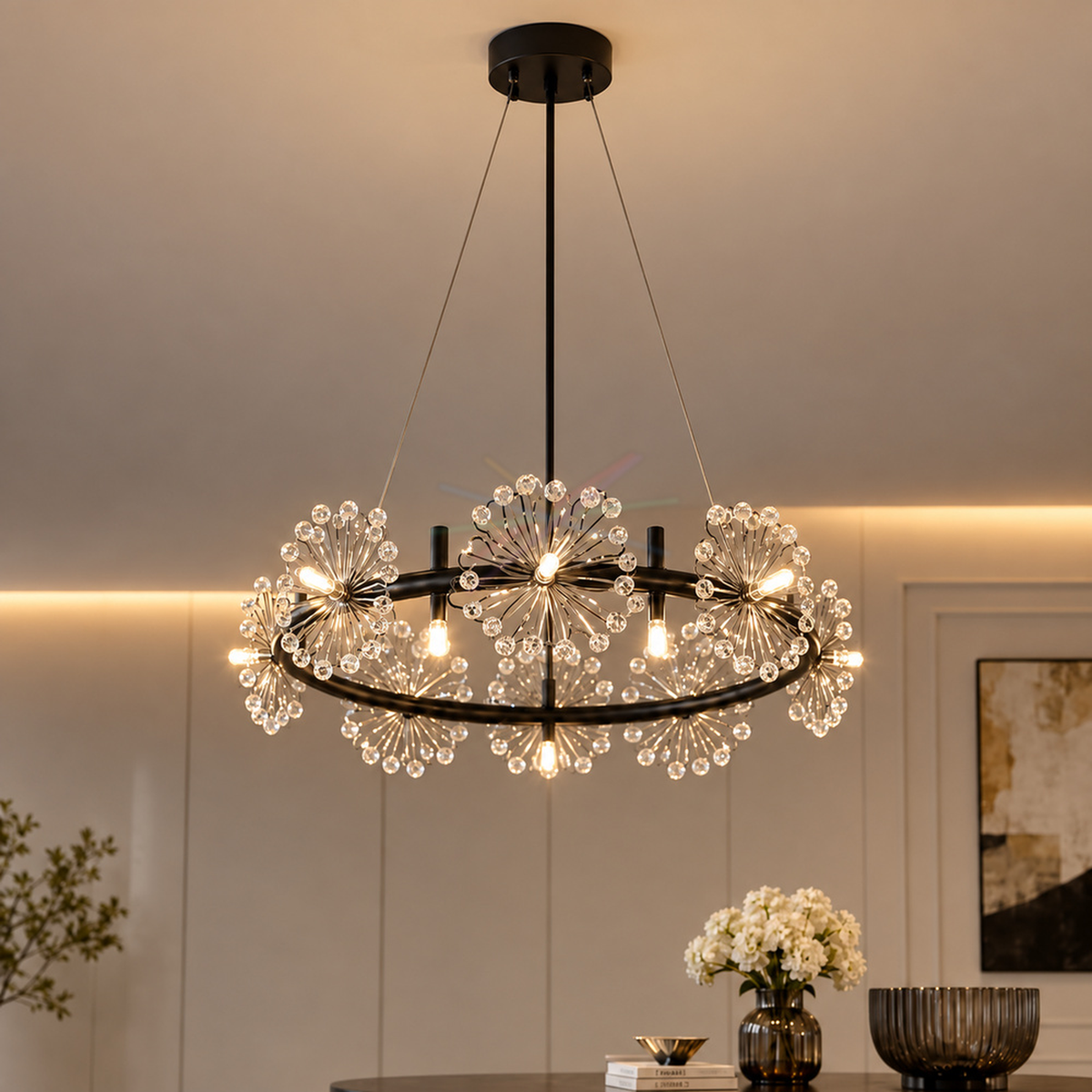 Candelabru Cristal PETERHOF Magno, Diametru 62cm, 20X G4, Negru, Inaltime Reglabila