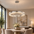 Candelabru LED cu Telecomanda, 60W, POLAR, Diametru 50 cm, Inaltime 120 cm, Lumina Rece/Neutra/Calda, Dimabila, Argintiu, Cristal, Metal