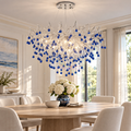 Candelabru Cristal CC335/600CH, 9x G9, Crom si Cristale Albastre, 60cm, Inaltime Reglabila