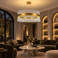 Candelabru Cristal ALHAMBRA Nobile, LED, 52W, Diametru 40cm, Lumina Calda/Rece/Neutra, Dimabil, Inaltime Reglabila, Auriu