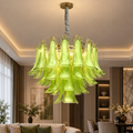 Candelabru Cristal MURANO Magno 7xE14, D60 cm, Verde, Inaltime Reglabila, Metal si Cristal
