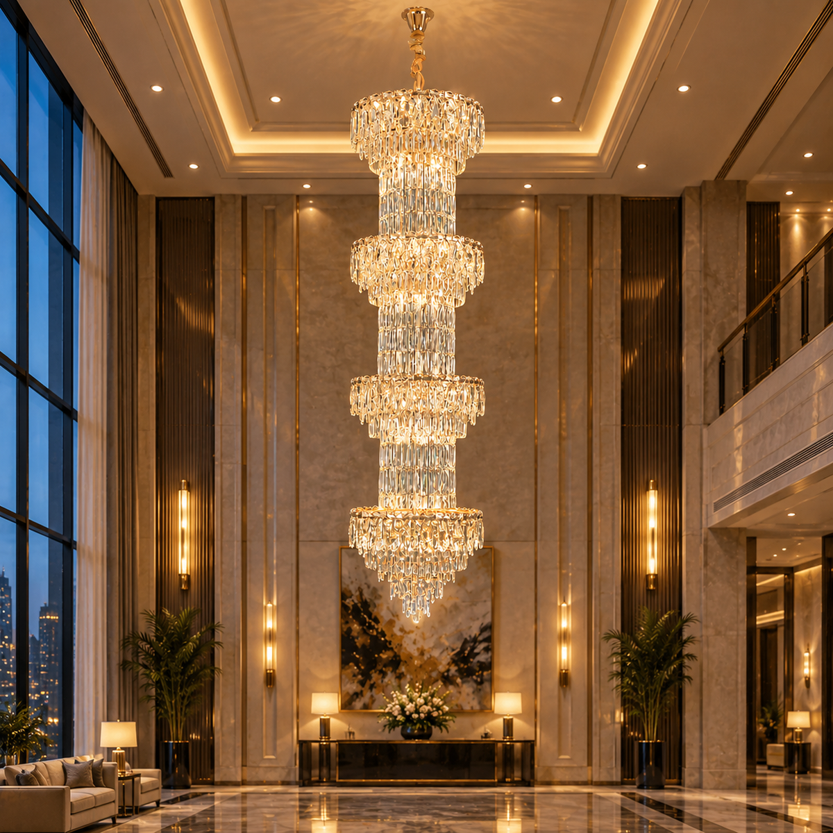 Candelabru Cristal IMPERIUM 45xE14, D55 cm, Auriu, Inaltime Reglabila, Metal si Cristal