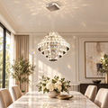 Candelabru Cristal Opal cu telecomanda, 60W, Diametru 35 cm, 3000K/4000/6000K, Crom Lucios, Inaltime Reglabila