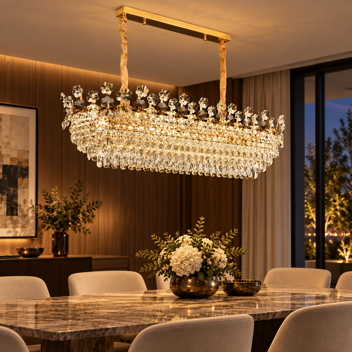 Candelabru Cristal FLORENCE Imperio 10x E14, 90cm, Auriu Lucios, Inaltime Reglabila