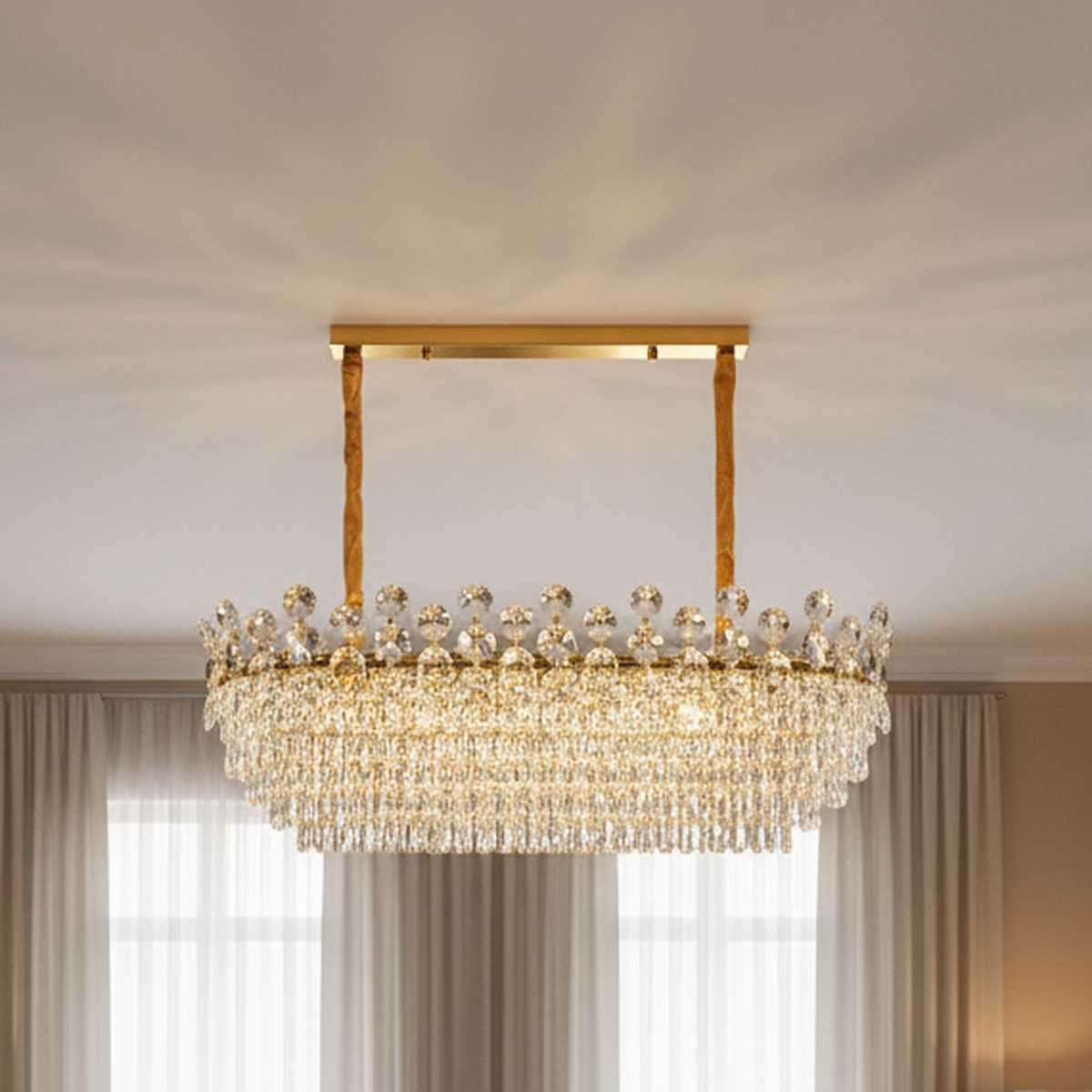 Candelabru Cristal ACE Supremo 10xE14, Dimensiuni 95x35cm, Inaltime 40cm, Auriu Lucios, Inaltime Reglabila, Design Elegant