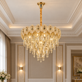 Candelabru Cristal FLEUR Magno 12xE14, Diametru 60cm, Inaltime 45cm, Auriu Lucios, Inaltime Reglabila, Design Elegant